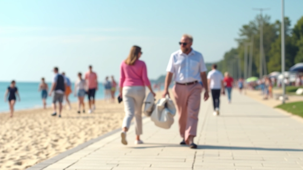 Pärnu rannapromenad päeval, paljud inimesed, elavad värvid, suvepäev